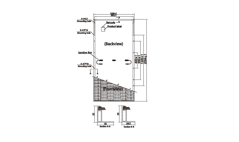 Pannello solare con sezione B-B superiore a 18 mm compatibile con le clip standard BirdBlocker