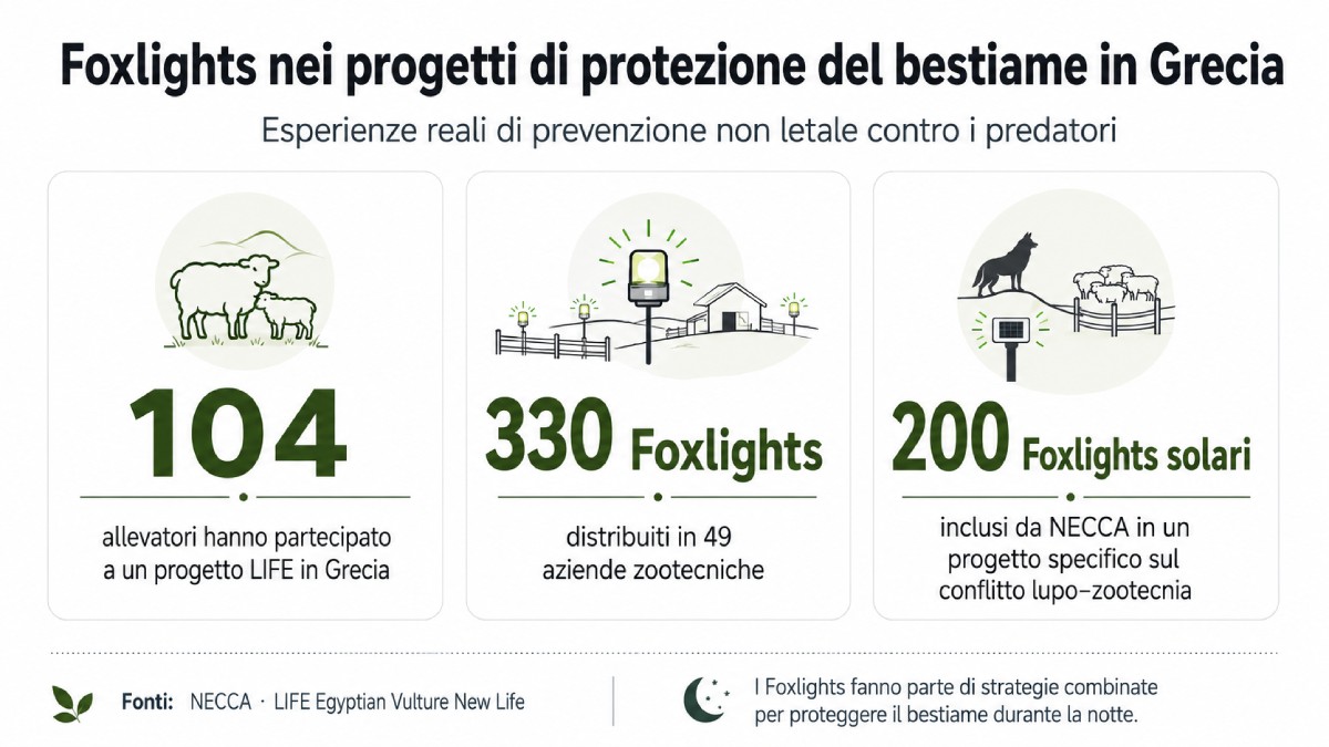 Dati sull'uso dei Foxlights nei progetti di protezione del bestiame dai lupi in Grecia